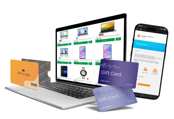 Cuplu entuziasmat în care el ține în mână un card cadou Vouchers Depot, sugerând alegerea perfectă pentru a oferi experiențe și bucurie celor dragi.